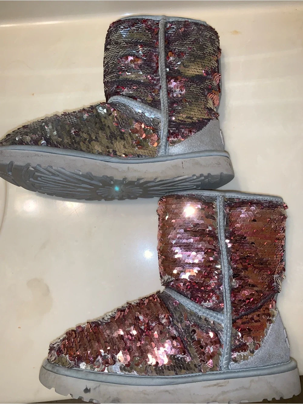 🍧Pink & Silver Cosmo Reversible sequined UGGs